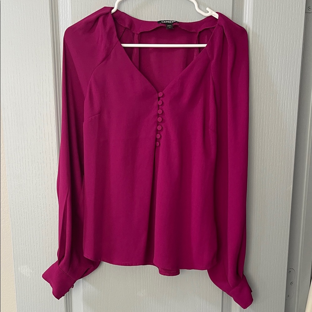 Express Magenta V-Neck Blouse